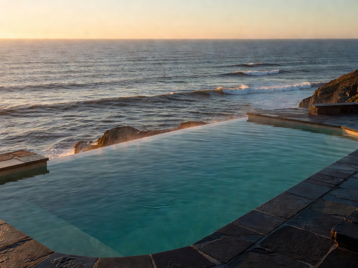 Infinity edge warm thermal pool looking out into the North Atlantic ocean